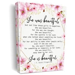Nurawo Motivational F Scott Fitzgerald Quote Wall Art Decor She was Beautiful Canvas Print Inspirational Framed Painting for Kids Teen Home Wall & Tabletop Decor
