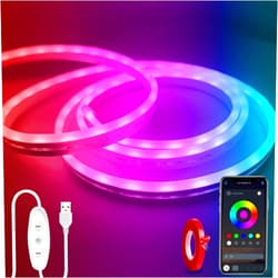 Yeewhale LED Neon Lights，6.6ft USB Powered LED Strip Lights，5V Music Sync Color Changed Rope Light with APP Control，IP65 Waterproof RGB Rope Lights for Bedroom，Cabinet,Kitchen (with Adhesive Backing)