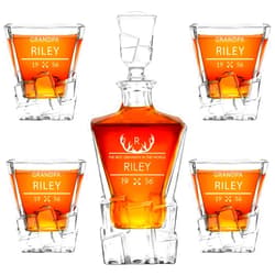 Maverton Personalized Whiskey Decanter and 4 glasses for man - Elegant Whisky Set for him - Ice cubes model - Stylish barware for birthday - For whisky connoisseurs - ANTLERS