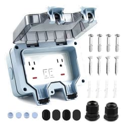 Delgada Outdoor Electrical Outlet with Switch and LED Indicator 15A 110-250V Waterproof Power Socket Box Outside Plug Receptacle with Cable Glands for Garden Parking Lot Lawn Courtyard