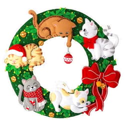 Bucilla, Holiday Housecats Felt Applique Wreath Making Kit, Perfect for DIY Needlepoint Arts and Crafts, 89490E