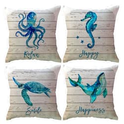 ULOVE LOVE YOURSELF Sea Animals Decorative Pillowcases 18 x 18 Inch 4Pack Coastal Ocean Theme Throw Pillow Covers Seaturtle/Octopus/Seahorse/Whale Nautical Summer Beach House Cushion Covers for Porch Couch Sofa