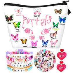 WINGKA Melanie Cosmetic Bag Set, Martinez Inspired Makeup Bag, Friendship Bracelets, Earrings, Stickers for Music Love Fans Gifts