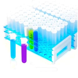 Njvial 100 Pcs 15 mL/0.5 Oz Round Bottom Centrifuge Tubes with 2Pcs Racks, Plastic Clear Lab Test Sample Vials with Snap Caps and Graduated Measuring Scale