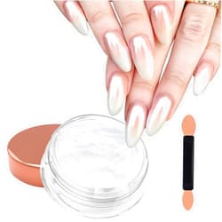 Laza White Chrome Nail Powder Glazed Donut Nails Metallic Effect Pigment Shimmer Pearlescent Mica Powder Iridescent Aurora Nail Glitter Fairy Dust Gel Nail Art Supplies Nail Techs – Pearl Chrome
