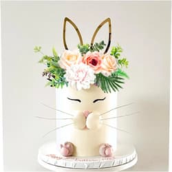 DRWATE Easter Cake Topper Flower Cake Decorations Bunny Ears Cake Topper for Easter Festival Birthday Party Baby Shower Supplies (Style 1)