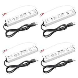 Bingotec 30W 12 Volt LED Power Supply, Waterproof IP67 LED Driver, 110V AC to 12V DC Converter, LED Transformer Low Voltage Output with 3-Prong Plug 3.3 Feet Cable for LED Light Strip, 2.5Amp, 4Pack