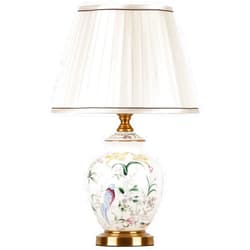 CEKUXPS Chinoiserie Ceramic Table Lamp, American Flower&Bird LED Bedside Lamp, Classic White Fabric Lampshade Desk Nightstand Lamp for Bedroom Living Room Office College Bookcase