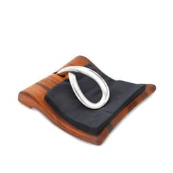 nambe Breeze Napkin Holder | Tabletop Napkin Tray for Parties, Weddings, and Events | Made of Acacia Wood and Stainless Steel | Measures at 9