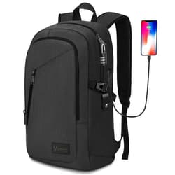 Mancro Business Travel Laptop Backpack, Anti Theft Slim Laptop Bag with USB Charging Port for Men and Women, Tech Computer Bag Fits 15.6 Inch Laptop and Notebook (Black)