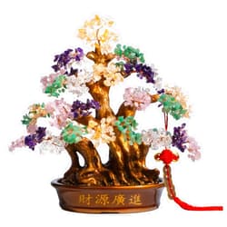 GEMBOURY Natural Large Chakra Crystal Tree 18'', Included Lucky Coins Chain, Tree of Life(1300 Gemstone Count) with Healing Properties- Bonsai Feng Shui Money Tree for Good Luck and Wealth