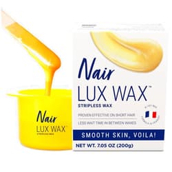 Nair Lux Wax, Microwaveable Hot Waxing Kit for Women, Stripless Hair Removal for Legs, Underarms, Bikini at Home, Proven Effective on Short Hair, 1 Count, 7.05 Oz