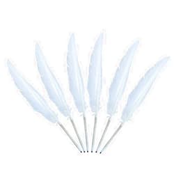CcHuDE 6 Pcs White Feather Quill Pens Vintage Feather Signing Pen Wedding Fancy Signature Pen Black Ink Writing Pens for Party Guests