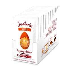 Justin's Maple Almond Butter Squeeze Packs, Gluten-free, Non-GMO, Responsibly Sourced, Pack of 10 (1.15oz each)