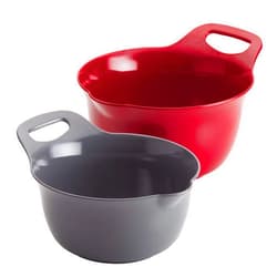 Rachael Ray Tools and Gadgets Nesting / Stackable Mixing Bowl Set with Pour Spouts and Handle - 2 and 3 Quarts, Red and Gray