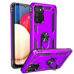 Androgate for Samsung A02s Case, Galaxy A02s Case with HD Screen Protector, Military-Grade Ring Kickstand Holder Car Mount 15ft Drop Tested Shockproof Cover Phone Case for Galaxy A02s, Purple