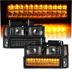 AKKON - For 1994-1998Chevy C/K Series Silverado Suburban Tahoe Pickup Truck Smoked Lens Headlight + LED Bumper + Corner Lamp Set