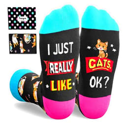 HAPPYPOP Birthday Gifts for Cat Mom Dad - Funny Cat Socks for Women Men, Christmas Ideas for Teens, Crazy Gifts for Animal Lovers
