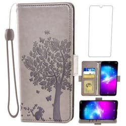 Asuwish Compatible with ZTE Blade A5 2020 Wallet Case and Tempered Glass Screen Protector Flip Purse Accessories Wrist Strap Credit Card Holder Stand Cell Phone Cover for A 5 5A 2020 4G LTE Men Gray