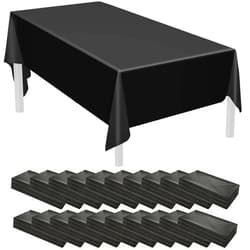 Shimeyao 48 Pcs Disposable Plastic Tablecloth Bulk 54 x 108 Inch Rectangle Tablecover for Wedding Birthday Picnic Engagement Graduation Party Rectangular Plastic Tablecloth for Indoor(Black)