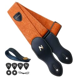 Nefelibata Guitar Strap with Pick Pocket, 2.3 inch Leather Carving Guitar Straps with Vegan Leather Ends,60s Vintage Style（Tan Weave）