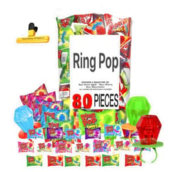 KANDYRIFIK RING POPS (80 COUNT POPS) | Ring Pop Individually Wrapped Bulk Lollipop Variety Pack Suckers| Assorted Flavors Lollipops Candy Tub | SameDay Shippers Bag Clip Included