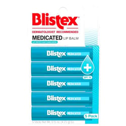 Bistex Blistex Medicated Lip Balm, 5 Count, 0.15 Ounce Each, Soothes and Protects, Advanced Medicated Lip Care for Dry, Chapped Lips, SPF 15 Sun Protection, Seals in Moisture, Hydrating Lip Balm