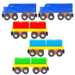 Orbrium 11 Pcs Intermodal Freight Trains Set for Wooden wood Railway Includes 2 Diesel Engines, 3 Container Flat Cars, 6 Shipping Containers Compatible with Thomas, Brio, Chuggington, Melissa and Doug