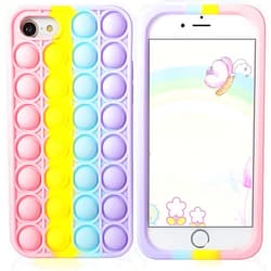 Aupartuds Pop It Phone Case for iPhone 8 7 6,Stress Reliever Push Pop Bubble Fidget Toys Cover,Cute Funny Soft Silicone Protective Shell for iPhone SE 4.7 inch - Rainbow