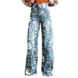 Generic Vintage Floral Print Wide Leg Pants Woman Casual Plus Size Straight Leg Bootcut Flare Pants Long Trousers with Pocket