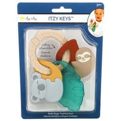 Itzy Ritzy Teething Keys Baby Teether Toy - Features a Braided Texture Ring & Keys, Includes a Water-Filled Leaf-Shaped Teether & Silicone Sloth & Koala Teething Toys, Ideal for Ages 3 Months & Up