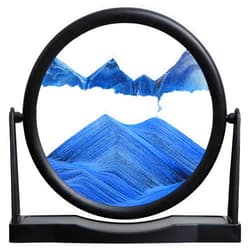 KPNUWN Moving Sand Art, Round Glass Quicksand Painting, Sand Art Liquid Motion Picture, 3D Hourglass Deep Sea Sandscape for Desktop Home Office Decor (8 Inch Blue)