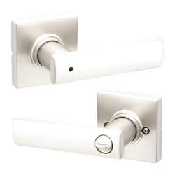 Kwikset Breton Interior Privacy Door Handle with Lock, Door Lever For Bathroom and Bedroom, Satin Nickel Reversible Keyless Turn Lock, with Microban Protection
