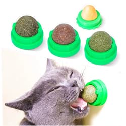 Potaroma Catnip Toys Balls 4 Pcs, Extra Cat Energy Ball, Edible Kitten Silvervine Toys for Cats Lick, Healthy Kitty Teeth Cleaning Dental Chew Toys, Cat Wall Treats (Green)