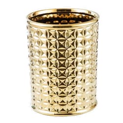 BASDHE Round Golden Trash Can, Small Wastebasket, Garbage Receptacle Bin for Bathrooms, Powder Rooms, Kitchens, Home Offices - Durable Ceramics