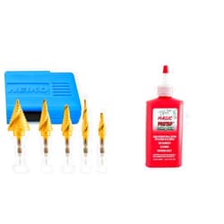 NEIKO Step Drill Bit Set for Metal and Wood (5 Piece) and Tap Magic ProTap Cutting Fluid (4 oz.)