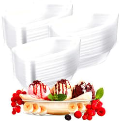Rtteri 200 Pcs Banana Split Boat Plate 12oz Disposable Ice Cream Sundae Bowls Banana Split Bowls Clear PET Plastic Splits Bowl Tray for Party Dish Dessert Birthday Carnivals Gelato Home