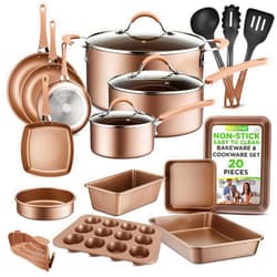 Nutrichef 20 Piece Professional Home Kitchen Cookware and Bakeware, Pots and Pans Set Non Stick Kitchenware, Cool-Touch Handles, Non Toxic, Safe for Gas, Electric, Induction Cooktops, Easy Clean