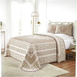 SUPERIOR Cotton Blend Bedspread Set, Includes Oversized Bedspread and 2 Matching Pillow Shams, Light Weight Blanket, Bedding Decor, Jacquard Vintage Floral Mandala, Lyron Collection, Queen, Taupe