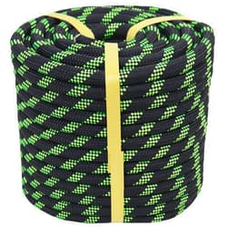 CRAYZA Braided Polyester Rope (3/8 in x 100 ft) Climbing Rope Arborist Rope for Tree Climbing Pulling Swing Sailing, Black/Fluorescent Green