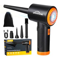 WHATOOK Compressed Air Duster-Reusable Electric Air Duster-3 Speeds 60000 RPM with LED Light-Canned Air Replacement for Keyboard Cleaning-Rechargeable Cordless Air Duster for Computer and Car Blowing