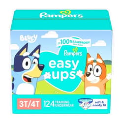 Pampers Easy Ups Boys & Girls Potty Training Pants - Size 3T-4T, One Month Supply (124 Count), Training Underwear (Packaging May Vary)