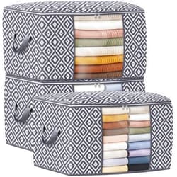 StorageTastic Direct 100L Storage Containers, Large Clothes Storage Bins Foldable Organization and Storage Bags with Reinforced Handle, Clear Window for Bedding, Blankets, Clothing, 3 Pack, Grey