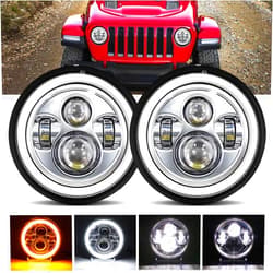 YUGUANG 7 inch LED Headlight Round, LED Halo Headlight Hi/Low Beam DRL Amber Turn Signal DOT Approved Compatible with Jeep Wrangler JK TJ CJ, 2PCS