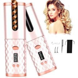 SUPALAK Automatic Curling Iron, Cordless Auto Hair Curler, 6 Temp & 11 Timer, Wireless USB Rechargeable Curling Iron Wand, Detangle & Scald-Free, Travel Portable Spin Hair Iron, Auto Shut Off, 220V Fast Heat