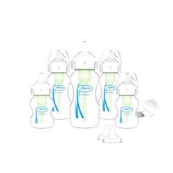 Dr. Brown's Natural Flow Anti-Colic Options+ Wide-Neck Baby Bottle Newborn Feeding Set with Baby Bottle Travel Caps
