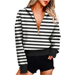 MXTPOV Womens Zip Up Hoodies Oversized Sweatshirts Color Block Striped Drop Shoulder Pullover Tops Fashion Outfits 2024