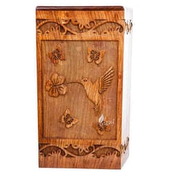 INTAJ Wooden Cremation Urn for Human Ashes, Adult INTAJ Rosewood Urn for Ashes, Humming Bird Funeral Cremation Urn Hand-Crafted - Burial Urn Box (Rosewood Birds, Large - 11.25Hx6.25W (250 Cu/in))