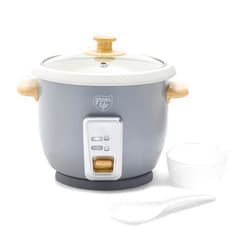 GreenLife Electric Rice Cooker Steamer, 3 Cups Uncooked/6 Cooked Rice, PFAS Free Removable Nonstick Pot, Auto Presets, Wood Print Handle, Dishwasher Safe, Measuring Cup, Rice Paddle, Quartz Grey