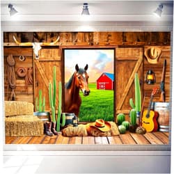 Art_Angels Western Cowboy Backdrop 10x6 FT Cowboys Horse Photography Background Rustic Wild West Wooden Barn House Western Party Decorations Banner Photo Shoot Props